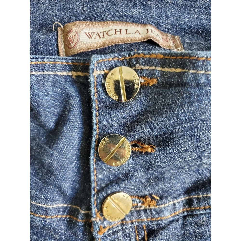 Watch LA Jeans Juniors 9 Blue Dark Wash Bareback Button Pinch Waist USA Denim